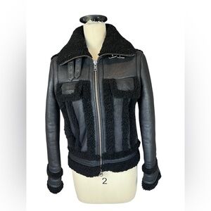 INTERMIX leather shearling bomber moto jacket SIZE S $990